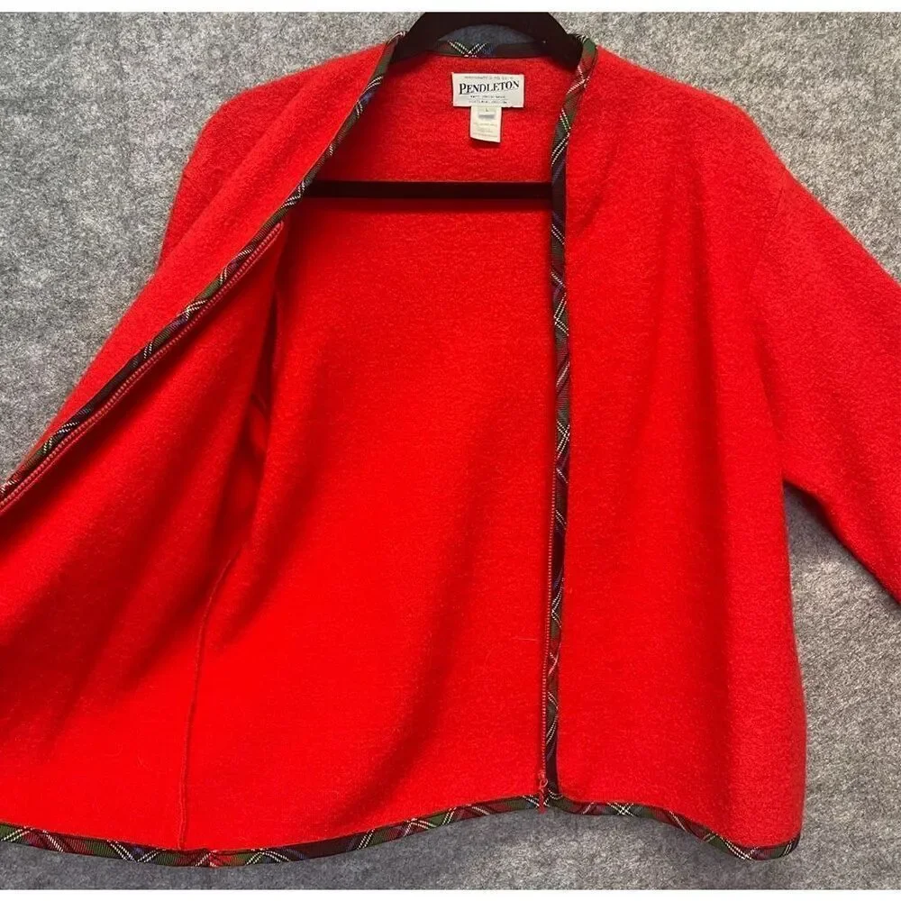 Vintage PENDLETON Jacket‎ Women's Large Bright Red Virgin Wool Full Front Zip